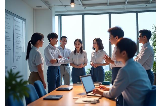 화태로지스틱스 팀원들이 활기차게 소통하며 작업하는 모습